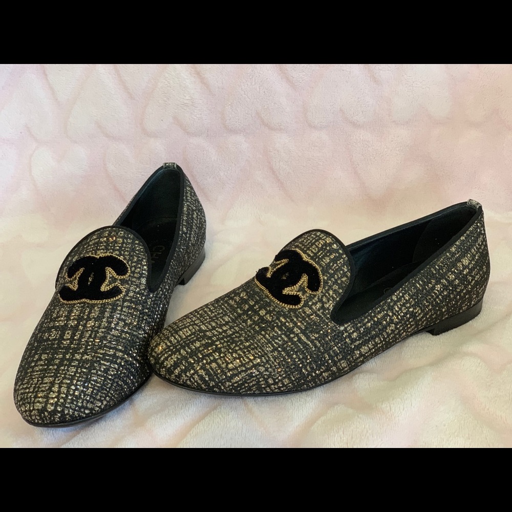Chanel Loafers black and gold CC logo - Picture 3 of 4